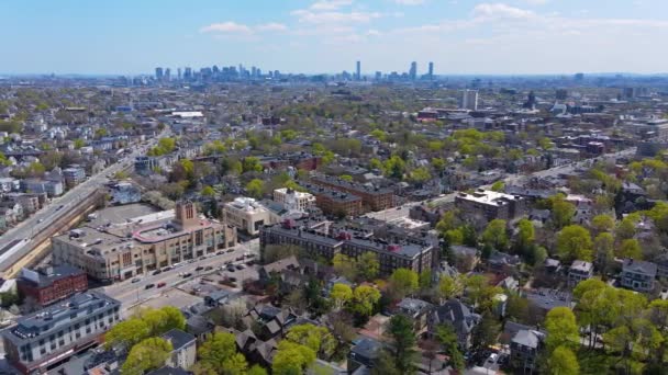 Massachusetts Bulvarı Somerville Bulvarı Ndaki Porter Meydanı Hava Görüntüsü Arka — Stok video