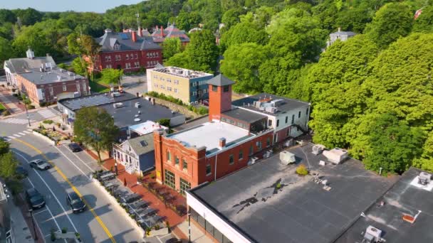 Edifício Histórico Estação Bombeiros Leonard Street Centro Histórico Belmont Massachusetts — Vídeo de Stock