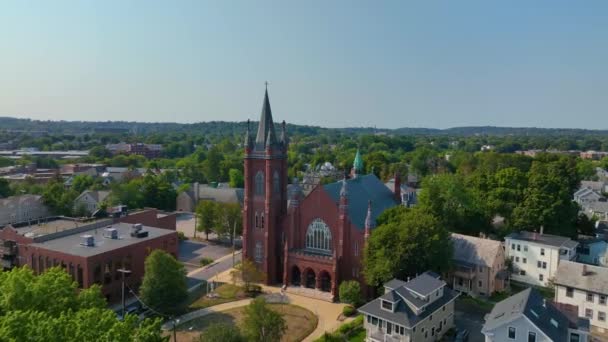 Saint Patrick Church Luftaufnahme Der 212 Main Street Historischen Stadtzentrum — Stockvideo
