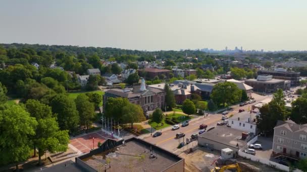 Watertown Belediye Binası Hava Görüntüsü Watertown Massachusetts Abd Nin Tarihi — Stok video