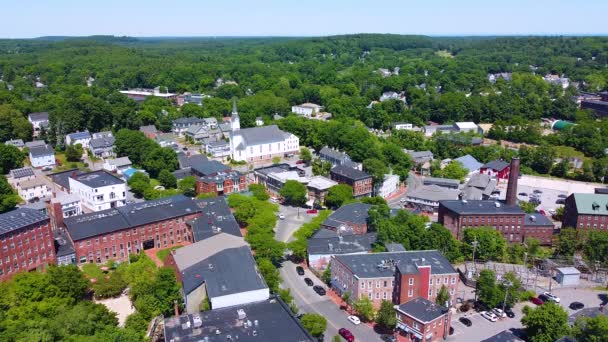 Amesbury Historic Downtown Aerial View Main Street Including Market Square — Stockvideo