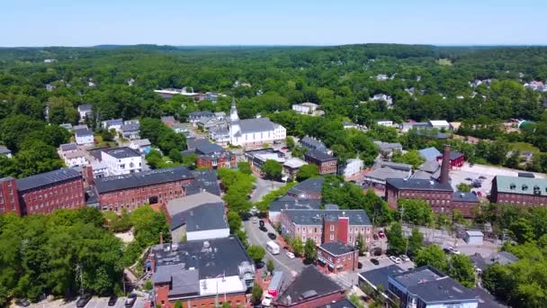Amesbury Historic Downtown Aerial View Main Street Including Market Square — Stockvideo