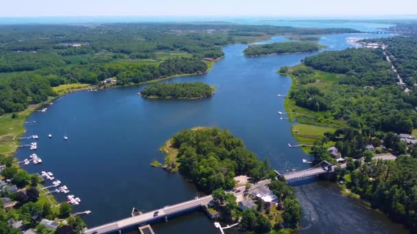 Merrimack Nehri Deer Island Parkı Hava Manzarası Amesbury Newburyport Arasında — Stok video