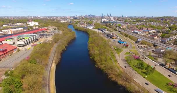 Veduta Aerea Arsenal Park Charles River Primavera Con Skyline Della — Video Stock