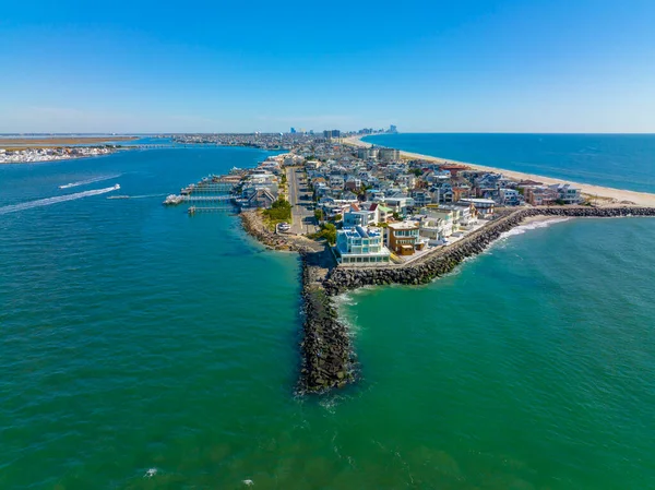 Longport Point Vista Aerea Con Atlantic City Sullo Sfondo Longport — Foto Stock