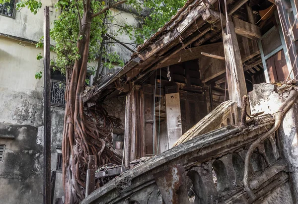 Egy Elhagyatott Ősi Ház Maradványai Antik Kőlépcsőkkel Gyökerekkel Régészeti Terület — Stock Fotó