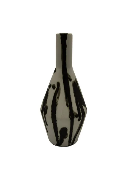 Mooie Zwarte Whice Keramische Vaas Handgemaakte Geïsoleerd Witte Achtergrond Met — Stockfoto