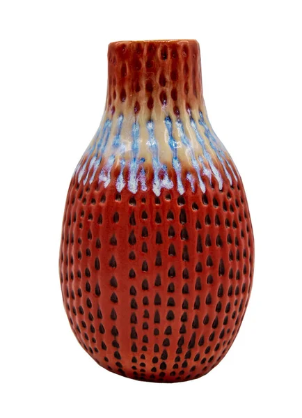 Schöne Rote Keramikvase Handgefertigt Isoliert Auf Weißem Hintergrund Mit Clipping — Stockfoto