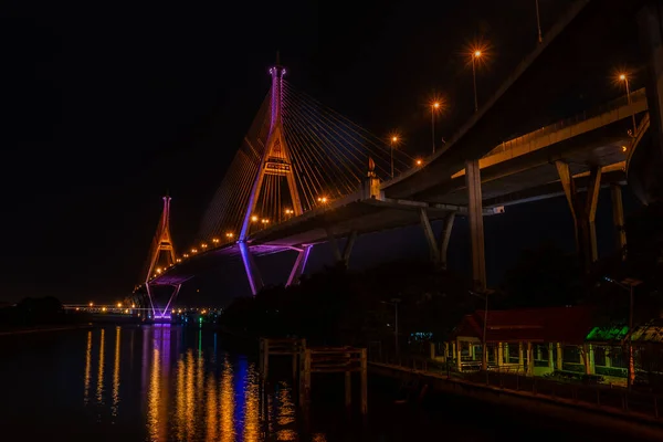 Samutprakan Tajlandia Jun 2019 Sceny Zmierzchu Mostu Bhumibol Znany Również — Zdjęcie stockowe