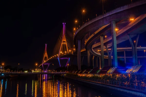 Samutprakan Ththailand Jun 2019 Twilight Scenes Bhumibol Bridge Also Known — стоковое фото