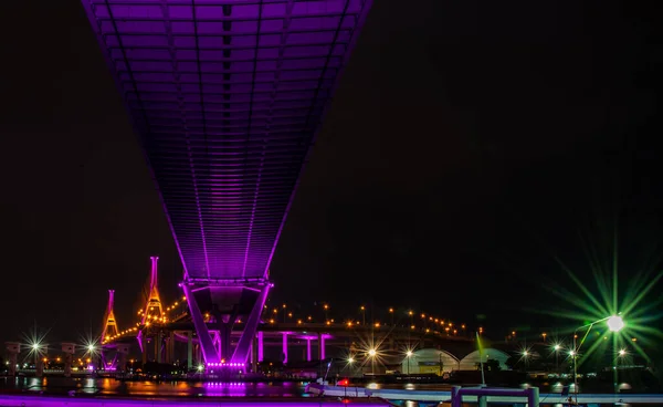 2019 다리의 트와일라잇 Twilight Scenes Bhumibol Bridge 브리지 Industrial Ring — 스톡 사진