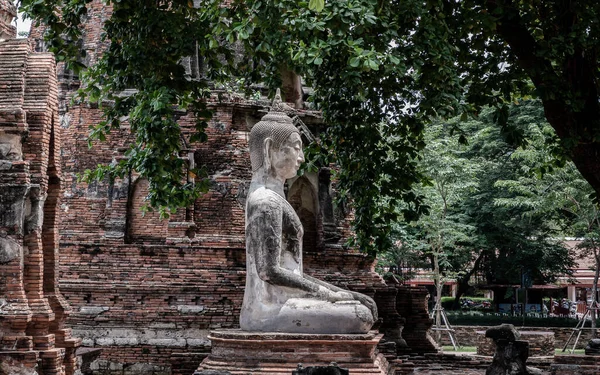 Aytthaya Tailândia Agosto 2020 Estátua Buddha Antiga Wat Phra Mahathat — Fotografia de Stock