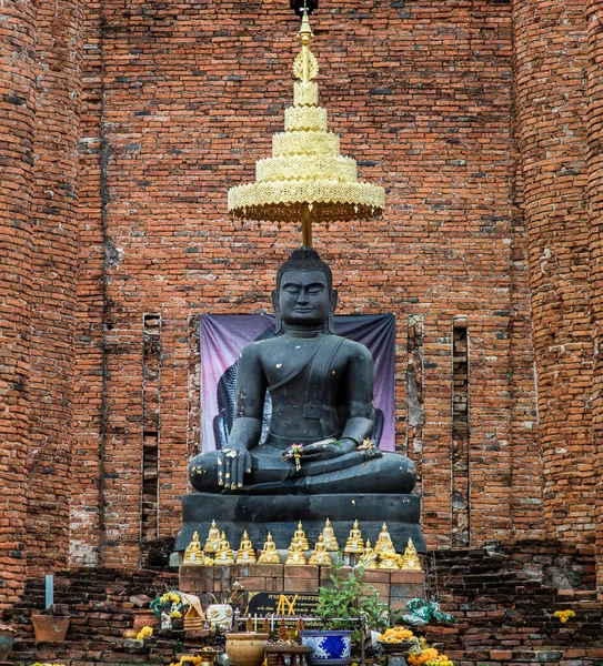 Aytthaya Tailândia Agosto 2020 Antiga Estátua Buda Parede Feita Pelo — Fotografia de Stock