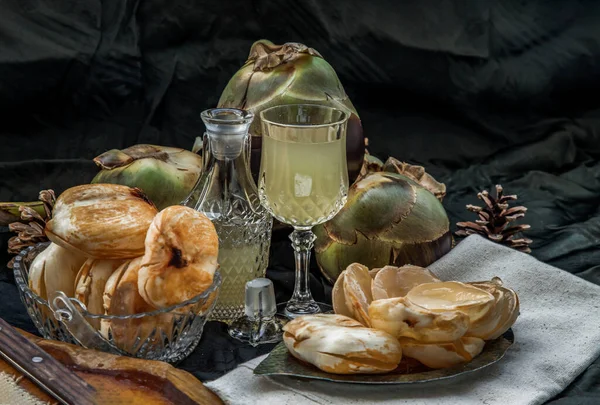 Peel Toddy Palm Fresh Palm Juice Front Dark Background Focus — Stock Photo, Image