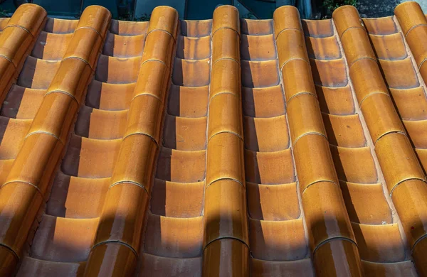 Overlapping Rows Orange Ceramic Roofing Tiles Texture Covering Building Roof — Stockfoto