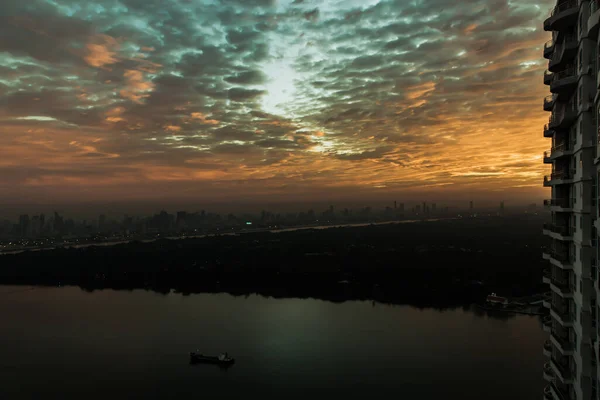Bangkok Tailandia 2022 Hermoso Cielo Amanecer Con Nubes Naranja Sobre —  Fotos de Stock