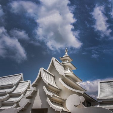 Chiang Rai, Thailand - Sep 05, 2020 : Elaborate sculptures at the famous Wat Rong Khun (White Temple) in Chiang Rai, Thailand. Selective Focus.