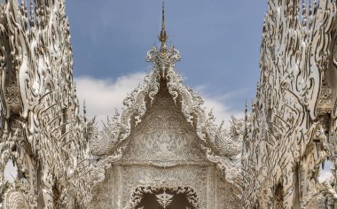 Chiang Rai, Thailand - Sep 05, 2020 : Elaborate sculptures at the famous Wat Rong Khun (White Temple) in Chiang Rai, Thailand. Selective Focus.
