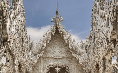 Chiang Rai, Thailand - Sep 05, 2020 : Elaborate sculptures at the famous Wat Rong Khun (White Temple) in Chiang Rai, Thailand. Selective Focus.