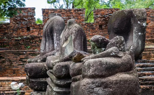 Aytthaya Tailândia Agosto 2020 Antiga Escultura Estátua Buddha Está Danificada — Fotografia de Stock