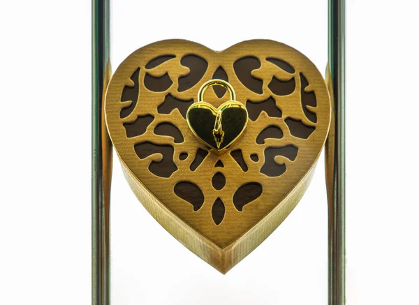 Golden Heart Shaped Love Padlock Key Gold Heart Shaped Box — Stock Photo, Image