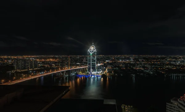 Bangkok Thailand Mei 2022 Prachtig Uitzicht Wolkenkrabbers Brug Steekt Chao — Stockfoto