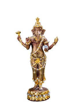 Lord Ganesha 'nın bronz heykelciği (Hindu tanrısı) kesme yolu ile beyaz arka planda izole edildi. Seçici odak.
