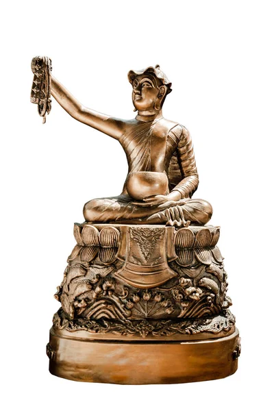 Bronze Figurine Phra Upagupta Phra Bua Khem Statue Isolated White — Φωτογραφία Αρχείου