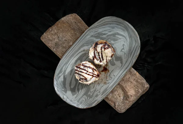Two Cinnabon Chocobon Soft Chocolate Buns Topped Rich Cream Cheese — стоковое фото