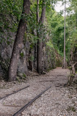 Hellfire pass (Chong khaokaht) of Death Railway in valley mountain that was built cruelly by prisoners of war built during World war 2 at Kanchanaburi. Thailand, Selective focus.