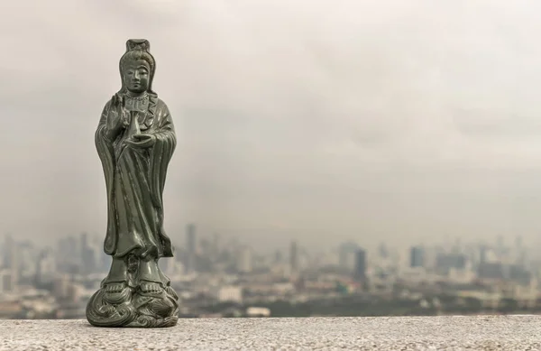 Figurine Του Green Guan Yin Bodhisattva Quan Yin Buddha Άγαλμα — Φωτογραφία Αρχείου