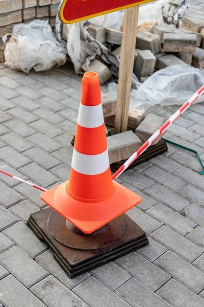 Recinzione Della Zona Pericolosa Della Strada Cui Sono Corso Lavori — Foto Stock