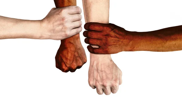 Hands People Different Nationalities Skin Colors Hold Each Other Wrists — Stock Photo, Image