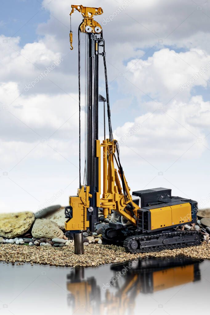 Powerful hydraulic drilling rig. Installation of bored piles. Foundations and foundations. Soil strengthening for building construction. Drilling in the ground. Technologies