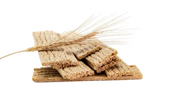 Fitness Crispbread Ears Wheat Isolated White Background Healthy Diet Food — Stock Photo, Image