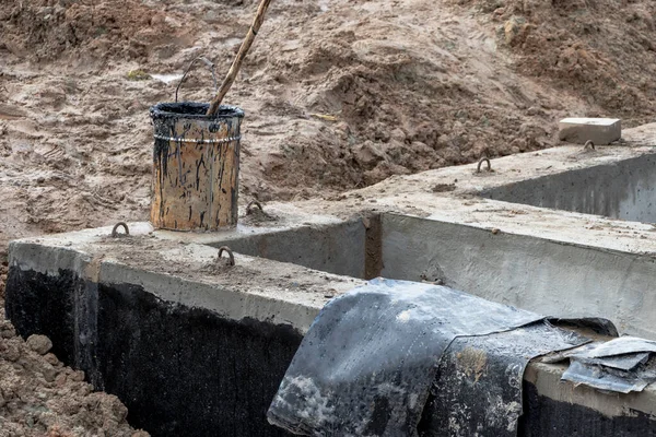 Installation Reinforced Concrete Well Water Supply Sewerage Construction Site Well — Stock Photo, Image