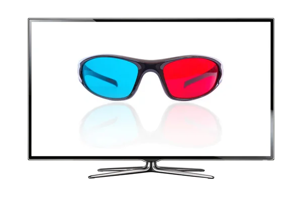 Televisor con gafas aisladas sobre fondo blanco —  Fotos de Stock