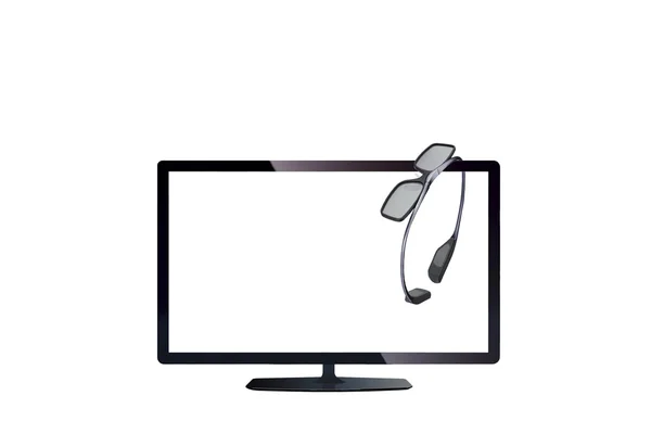 Téléviseur avec lunettes isolées sur fond blanc — Photo