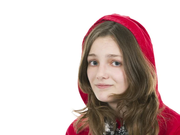 Giovane ragazza in un top con cappuccio rosso — Foto Stock