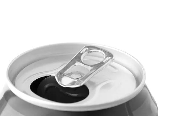 Close up ring pull on an open beverage can. — Stock Photo, Image
