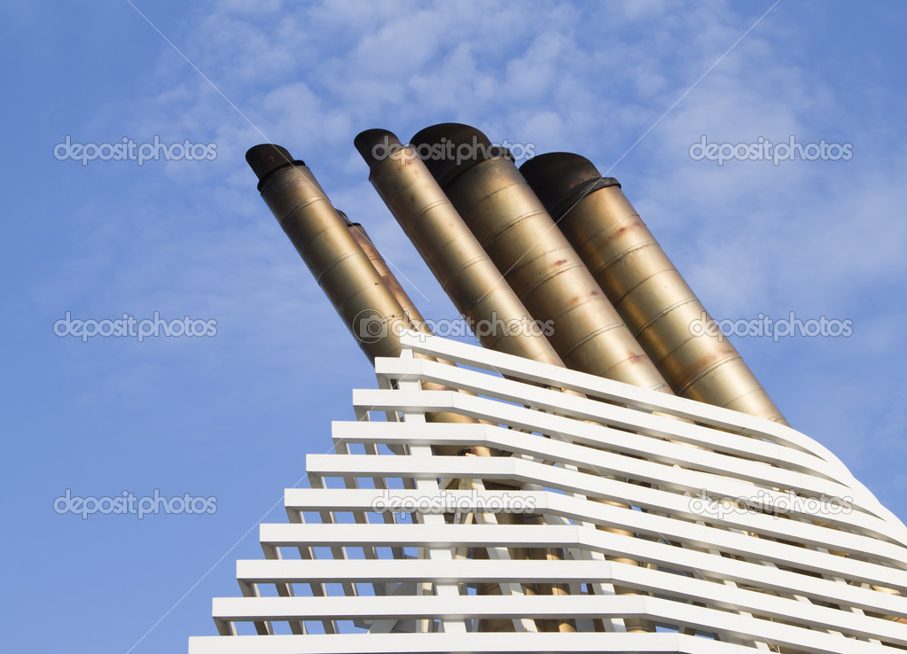 Ships funnels with blue sky background
