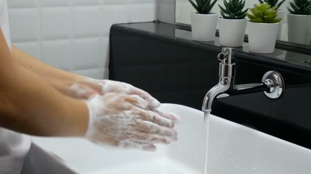 Higiene Pessoal Lavar Mãos Esfregando Mão Cuidadosamente Com Sabão Que — Vídeo de Stock