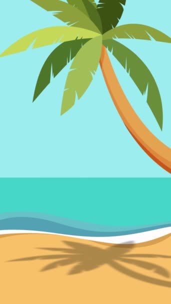 垂直视频4K分辨率 在沙滩上摇曳着阴影的椰子树动画图形 夏季背景通过移动广告复制空间 — 图库视频影像