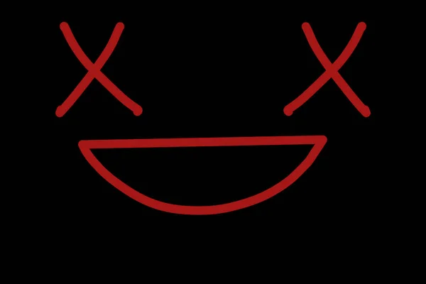 Red Angry Face Teeth Crosses Eyes Isolated Black Background — Stock Photo, Image