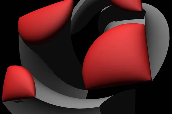 Kırmızı daireler ve siyah arka planda izole edilmiş üçgenler. Rastgele yerleştirilmiş geometrik şekiller