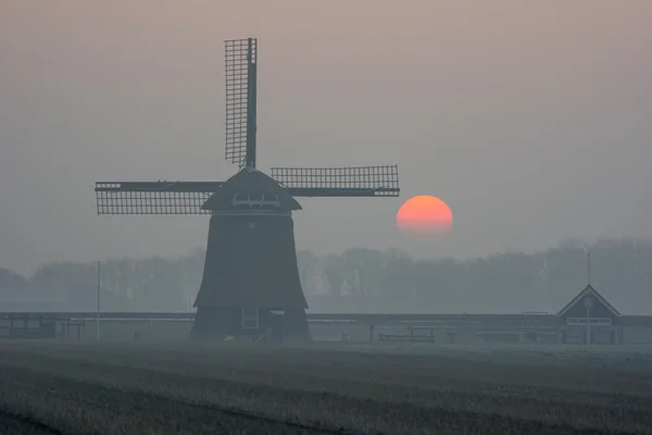 Sunrise puslu kış sabahı yel değirmeni ile
