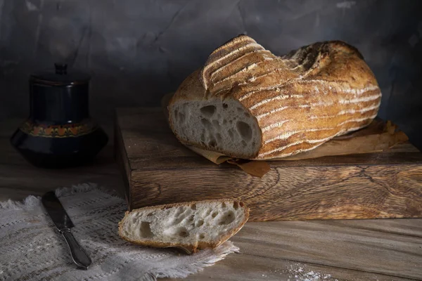 Fresh Homemade Bread Rustic Table — Fotografia de Stock