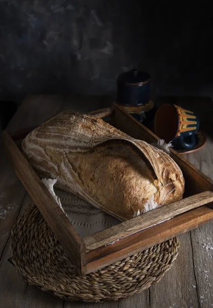 Fresh Homemade Bread Rustic Table — Fotografia de Stock