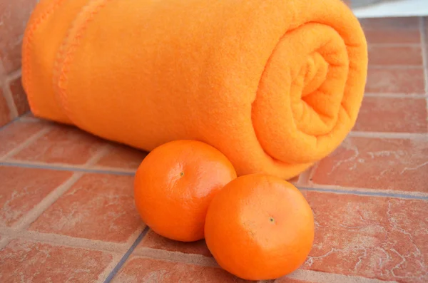 Tangerine mandarin, plaid — Stock Photo, Image