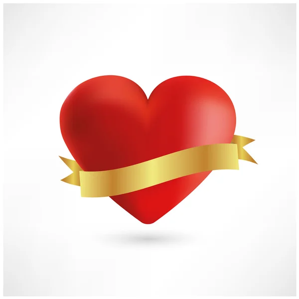 Красное сердце с золотой лентой Стоковый вектор